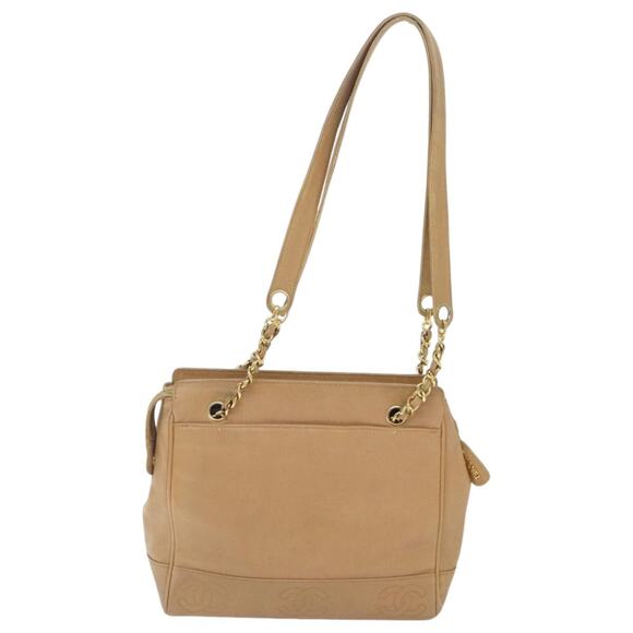 CHANEL Chain Shoulder Bag Caviar Skin Beige Gold CC - Picture 2 of 16